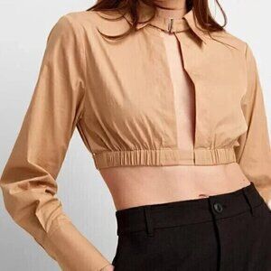 Cutout puffy cropped blouse
